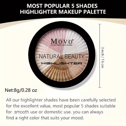 5 Colors Highlighter Powder Makeup Palette, Shimmer Glitter Highlighter Palette High Pigment Face Illuminator Makeup, Ideal Gift